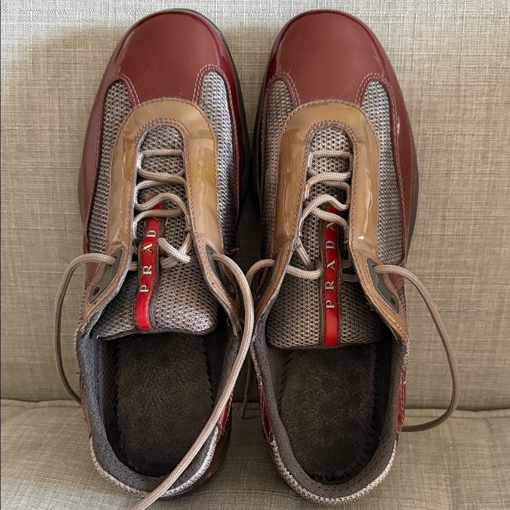 Prada Women’s America’s Cup Sneakers - Burgundy/Tan Size 40/10